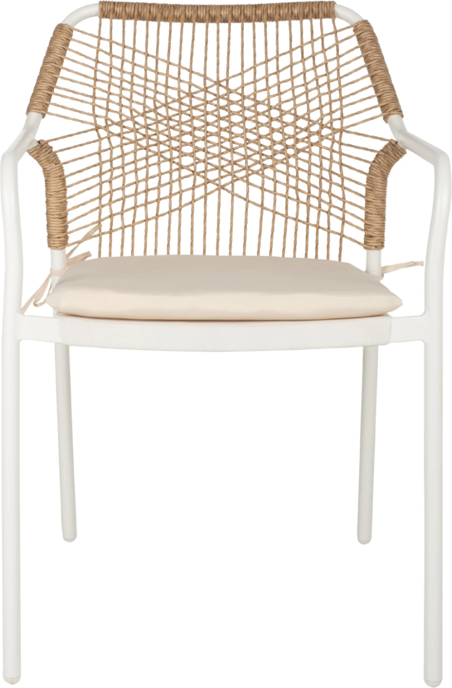 Karrige alumini për jashtë, FH5865.12, kornizë e bardhë dhe thurje beix, jastëk i bardhë