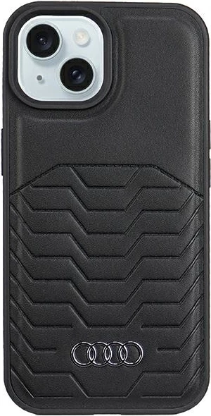 Mbështjellës Audi për iPhone 15 Plus / 14 Plus, MagSafe, lëkurë sintetike, i zi