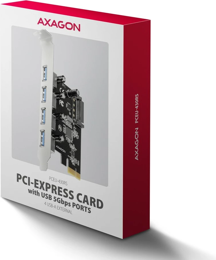 Kasë zgjerimi AXAGON PCEU-430RS, 4x USB 3.2 Gen 1, Renesas, PCIe, SATA Power