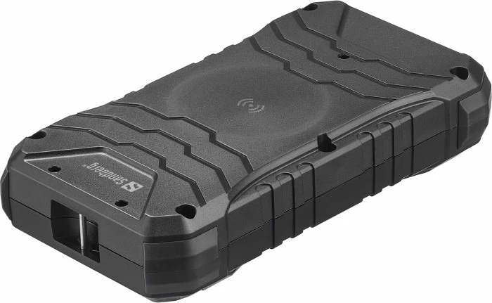 Powerbank SANDBERG Survivor 420-92 20000mAh PD 30W me karikim pa kabllo Qi, e zezë, set me rrip & kabllo USB-C