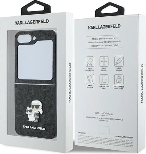 Mbështjellës Karl Lagerfeld Saffiano Metal Pin për Samsung Galaxy Z Flip 6, i zi