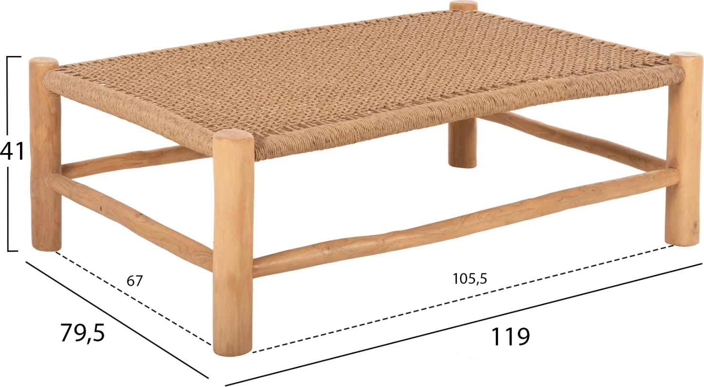 Tavolinë kafeje LONDER, dru teak-sintetik ratan, natyral, 119x79.5x41 cm