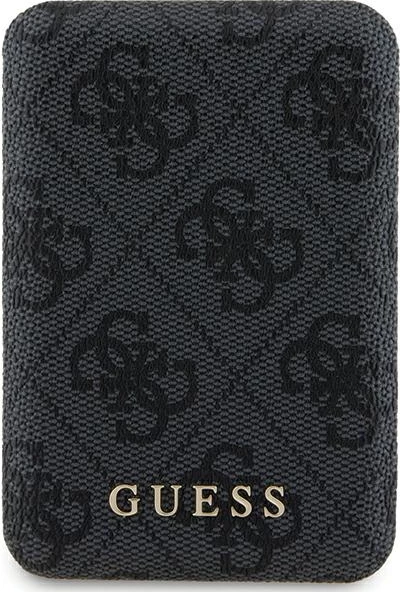Powerbank Guess GUPB5FP4EMGK 5000mAh, 15W, MagSafe, 4G Leather Metal Logo, e zezë