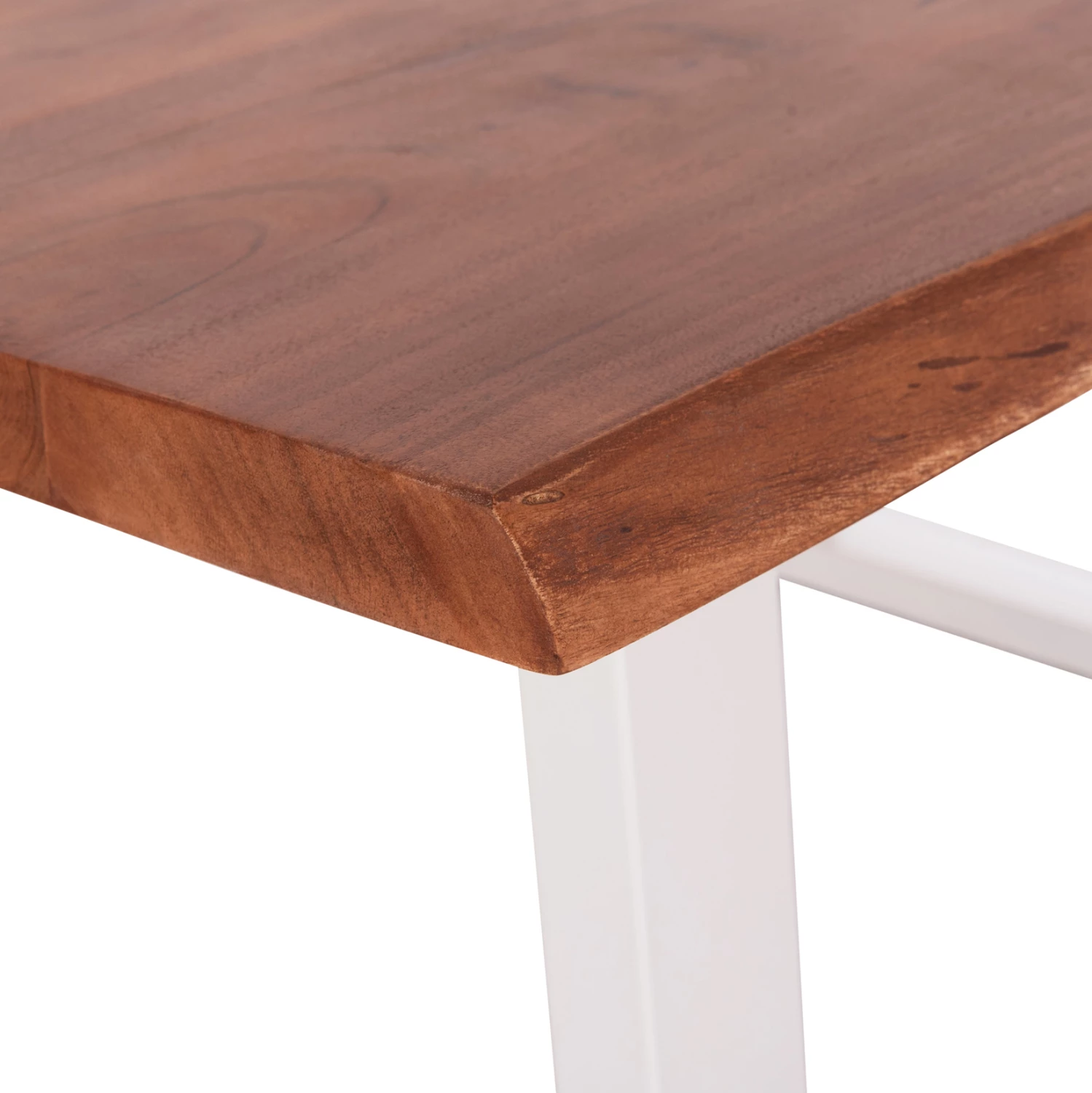 Tavolinë ngrënieje Montana, dru akacie, këmbë të bardha, 160x90x77cm