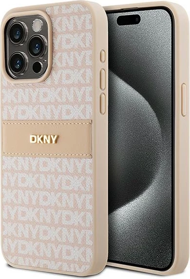 Mbështjellës DKNY Mono Stripe & Metal Logo për iPhone 15 Pro Max, Rozë