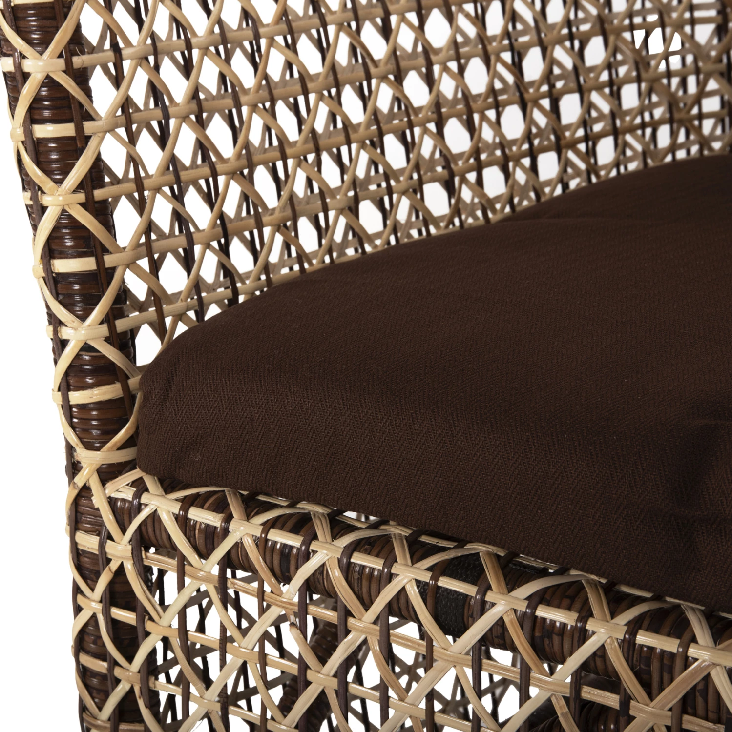 Karrige për jashtë, rattan natyral, jastëk kafe, 82x76x85H cm.