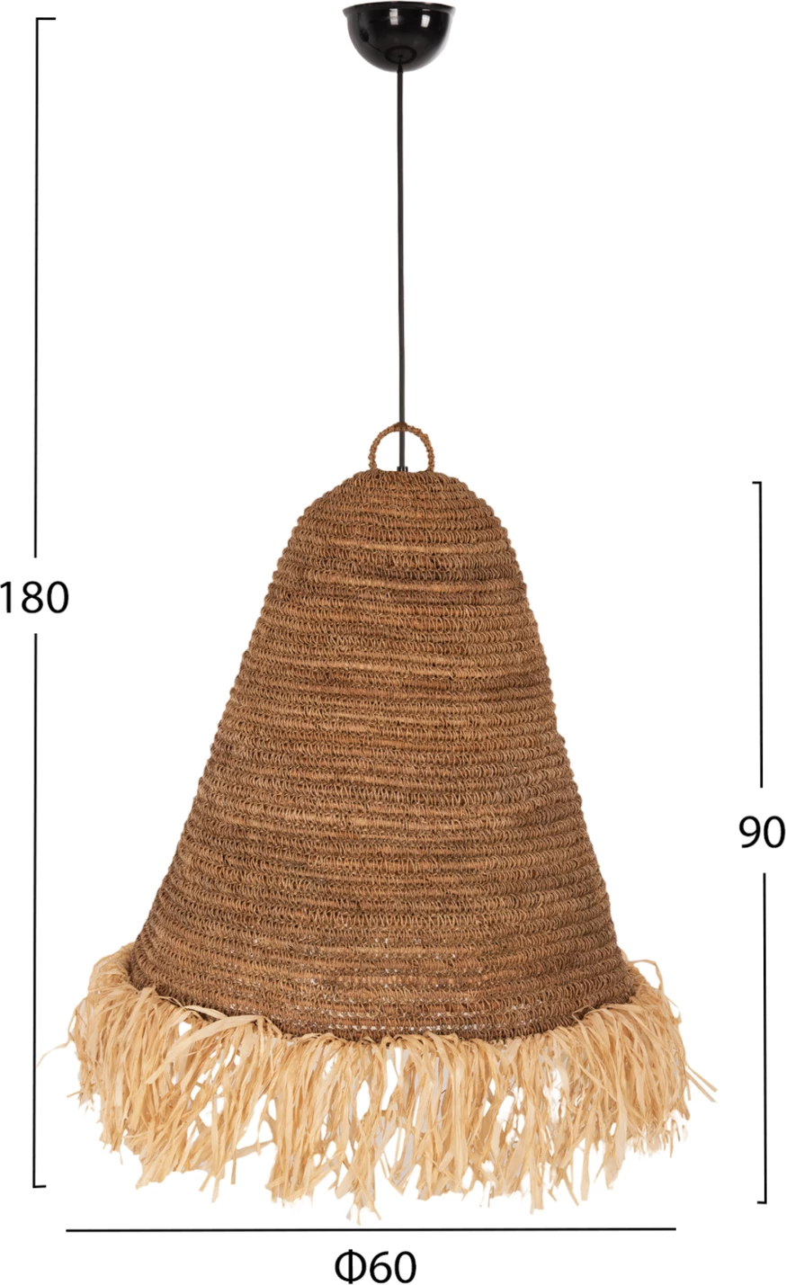 Llampë tavanore varëse, fibra banane të thata, ngjyrë natyrale, FH7818, Φ60x90-180Hcm