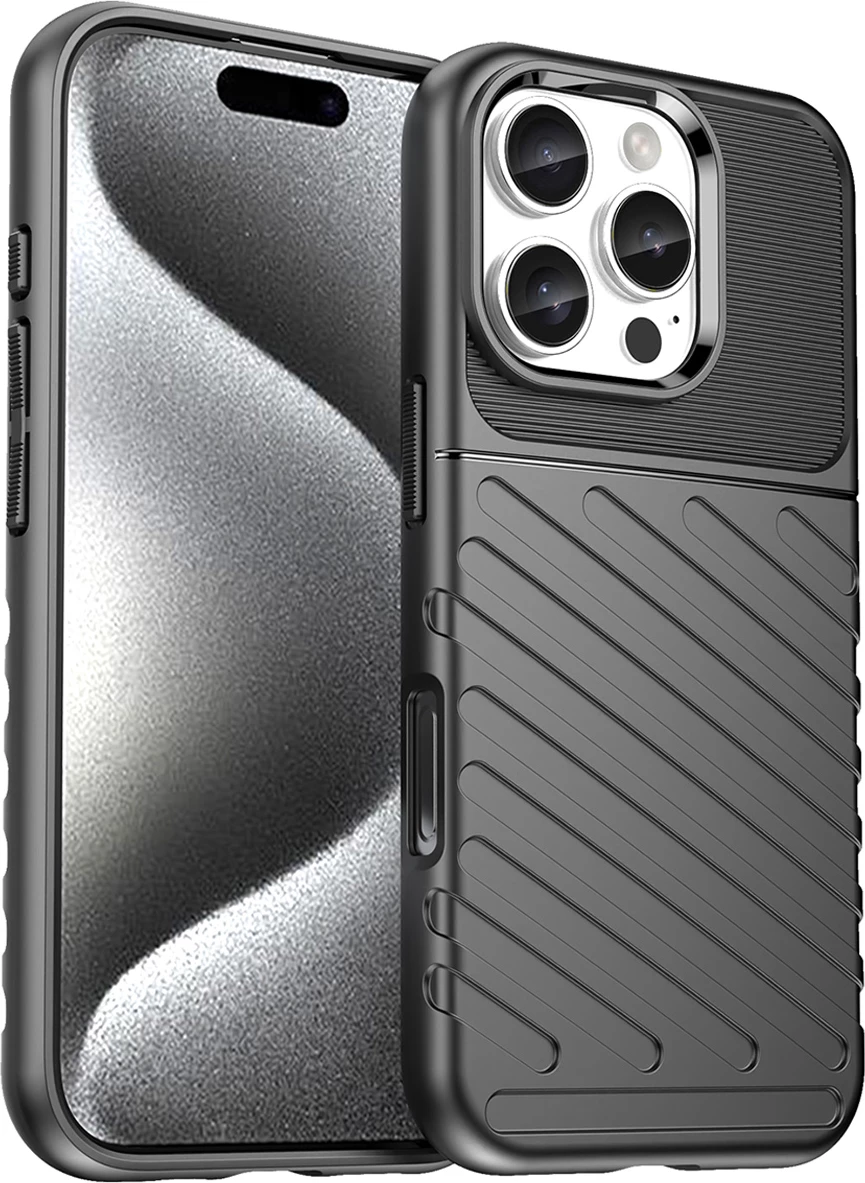 Mbështjellës Hurtel Thunder Case për iPhone 16 Pro, TPU, i zi