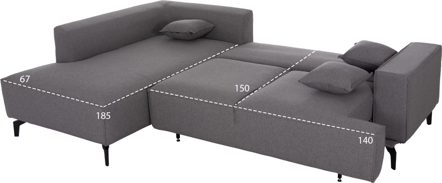 Kënd-sofë me hapësirë për depo, SAFFIRA FH3303.01L, material gri, 270x195x100cm