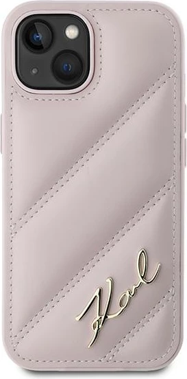Mbështjellës Karl Lagerfeld Diagonal Quilted Script për iPhone 15 Plus / 14 Plus, rozë