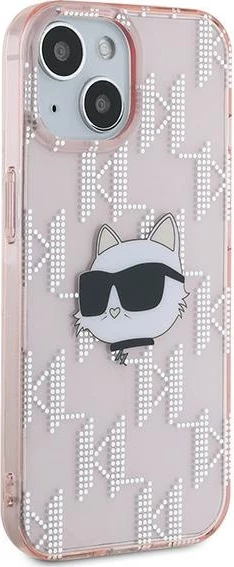 Mbështjellës Karl Lagerfeld IML Choupette Head & Monogram për iPhone 14/15/13, Rozë