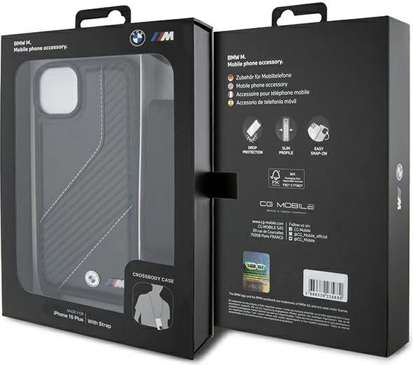 Mbështjellës BMW M Edition Carbon Stripe & Strap për iPhone 15/14/13, i zi