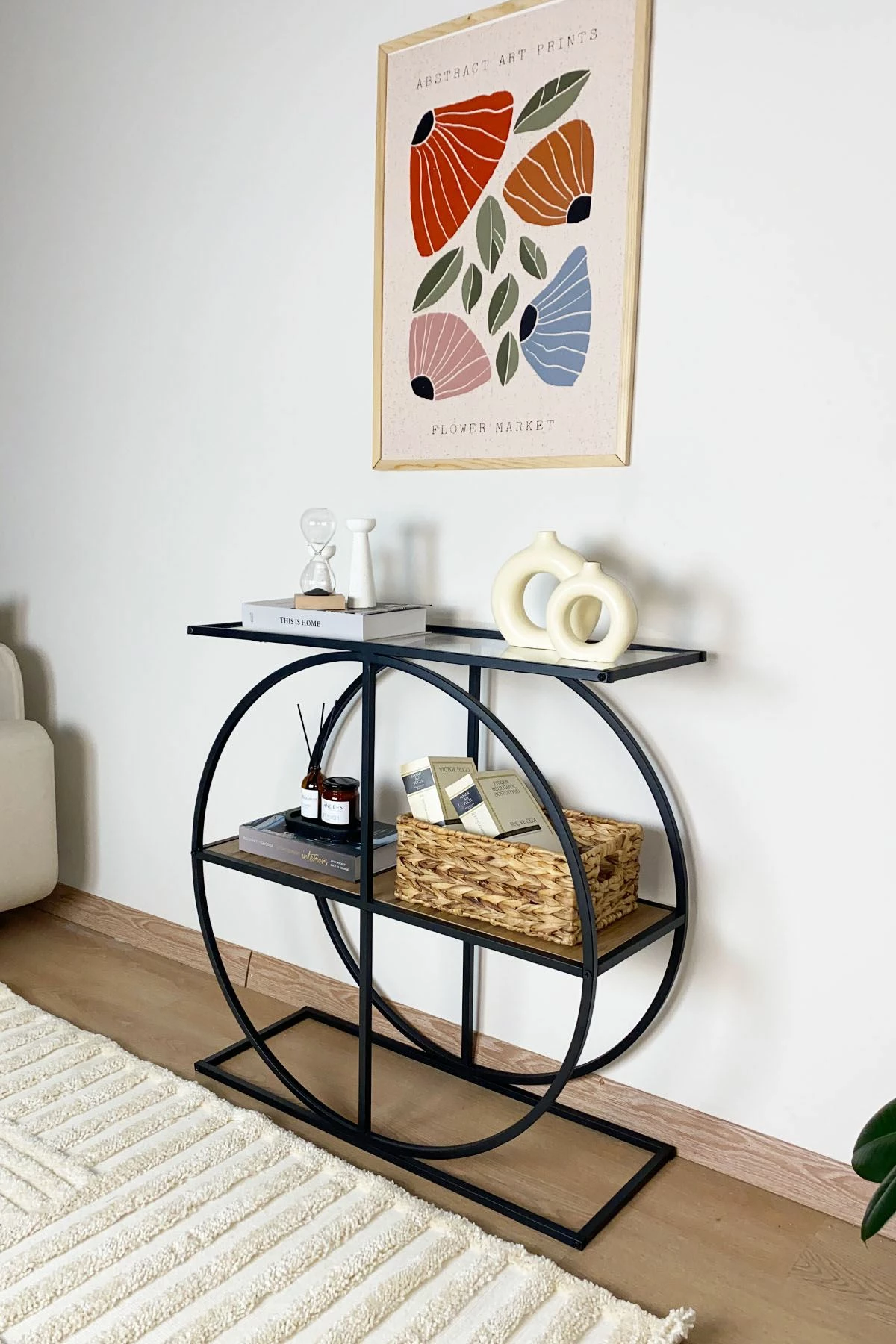 Komodë Hanah Home, ngjyrë Atlantic Pine, xham transparent