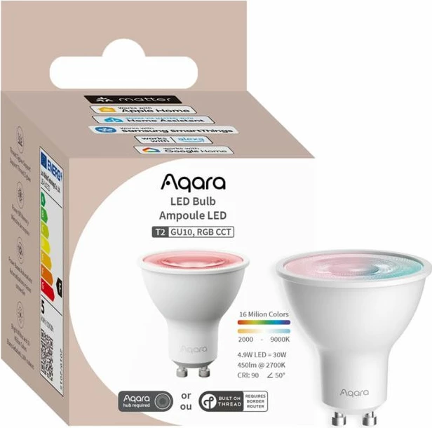 Llambë LED smart AQARA T2 LB-L03D, GU10 RGB CCT, 4.9W 450lm, 1 copë, e bardhë