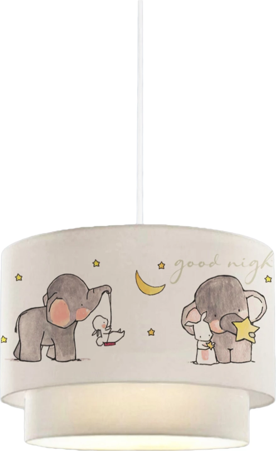 Llambë varëse për tavan për dhomën e fëmijëve, dyfishtë, me figura elefantësh, FH7572.01, e bardhë