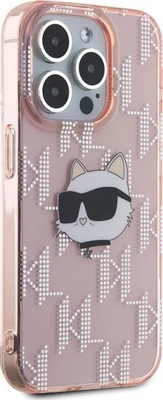 Mbështjellës Karl Lagerfeld IML Choupette Head & Monogram për iPhone 15 Pro Max, rozë