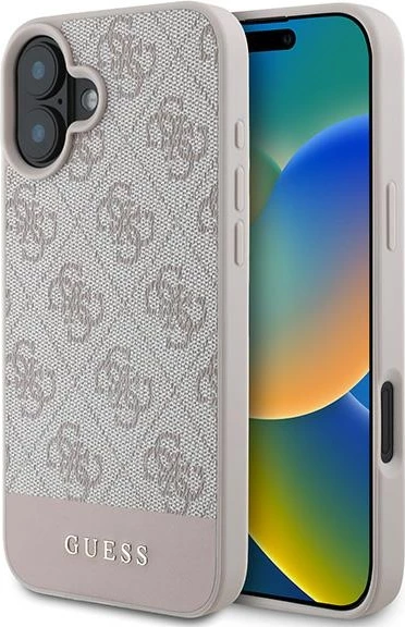 Mbështjellës Guess 4G Bottom Stripe për iPhone 16 Plus 6.7", Rozë