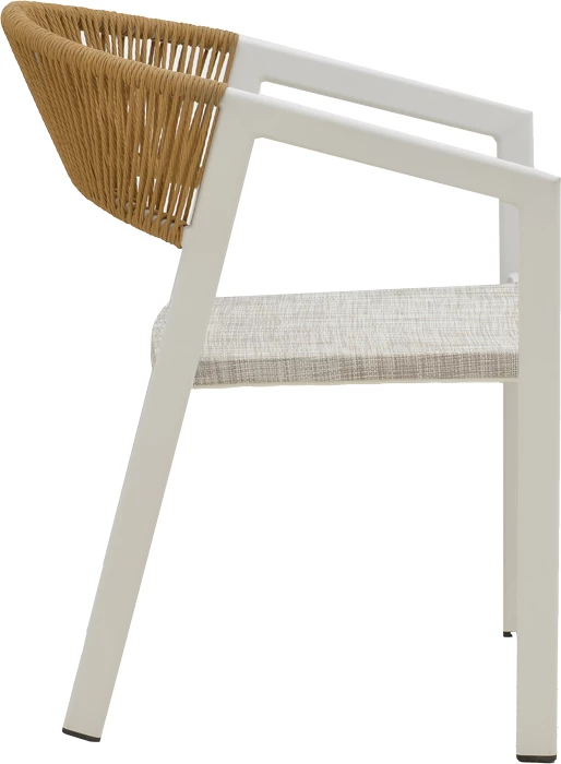 Karrige alumini Glisten e grumbullueshme, kornizë e bardhë-tekstilen, ratan natyral, 56x62x77cm