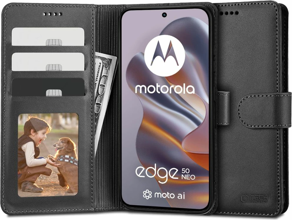 Mbështjellës Tech-Protect Wallet për Motorola Edge 50 Neo, i zi