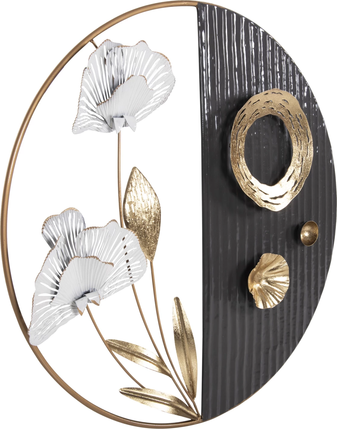 Dekor muror i rrumbullakët, FH4202, metal, ngjyrë ari-zi-bardhë, Φ60 cm