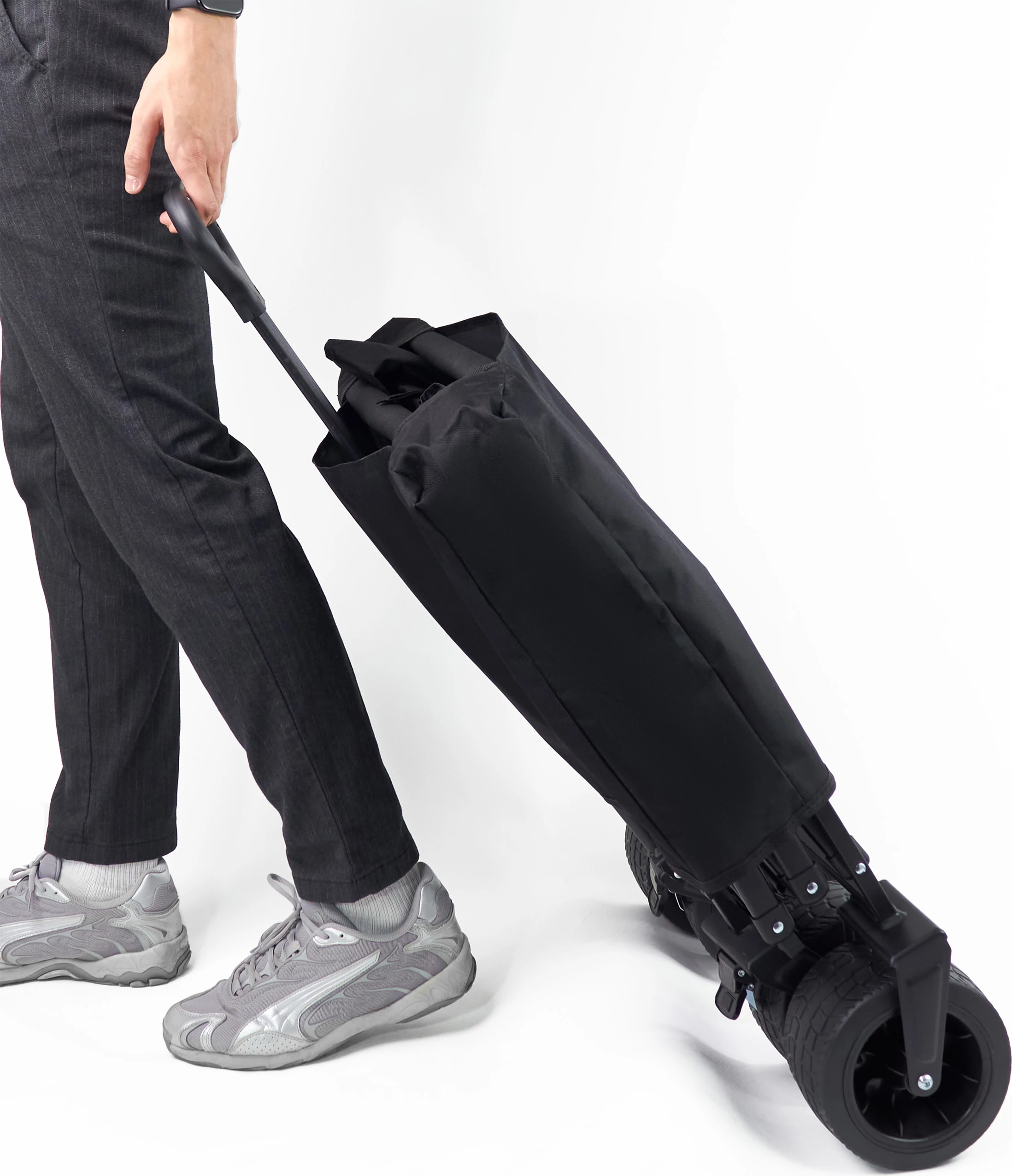 Karrocë transporti palosëse, Wozinsky WZP-100, kapacitet deri 100 kg, rrota të gjera terreni, pëlhurë Oxford 600x300D, me rrjetë sigurie, e zezë