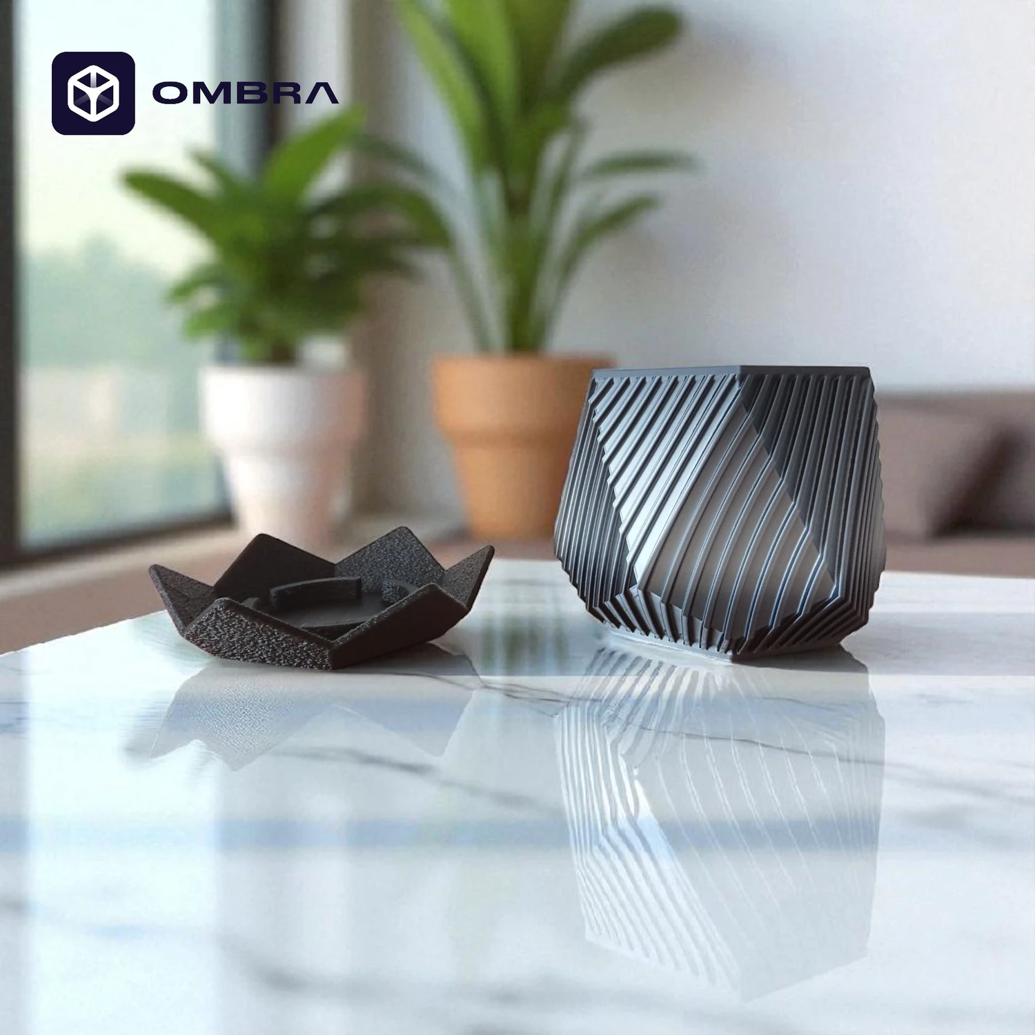 Vazo dekorative heksagonale me Brazda për bimë, e zezë