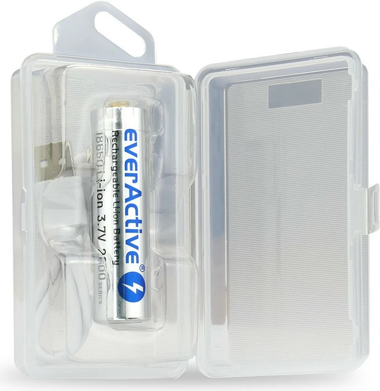 Bateri rikarikueshme everActive 18650 Li-ion, 2600 mAh, me micro USB, Argjend
