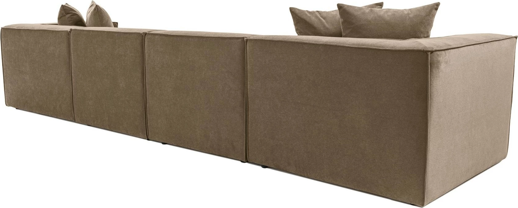 Këndore Sora me pouffe, kornizë druri, pëlhurë lino, kafe, 350x65x190cm