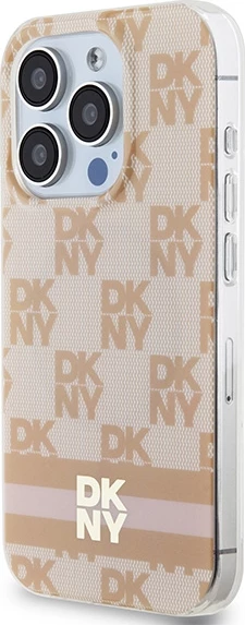 Mbështjellës DKNY IML Checkered Mono Pattern & Printed Stripes MagSafe për iPhone 15 Pro, rozë