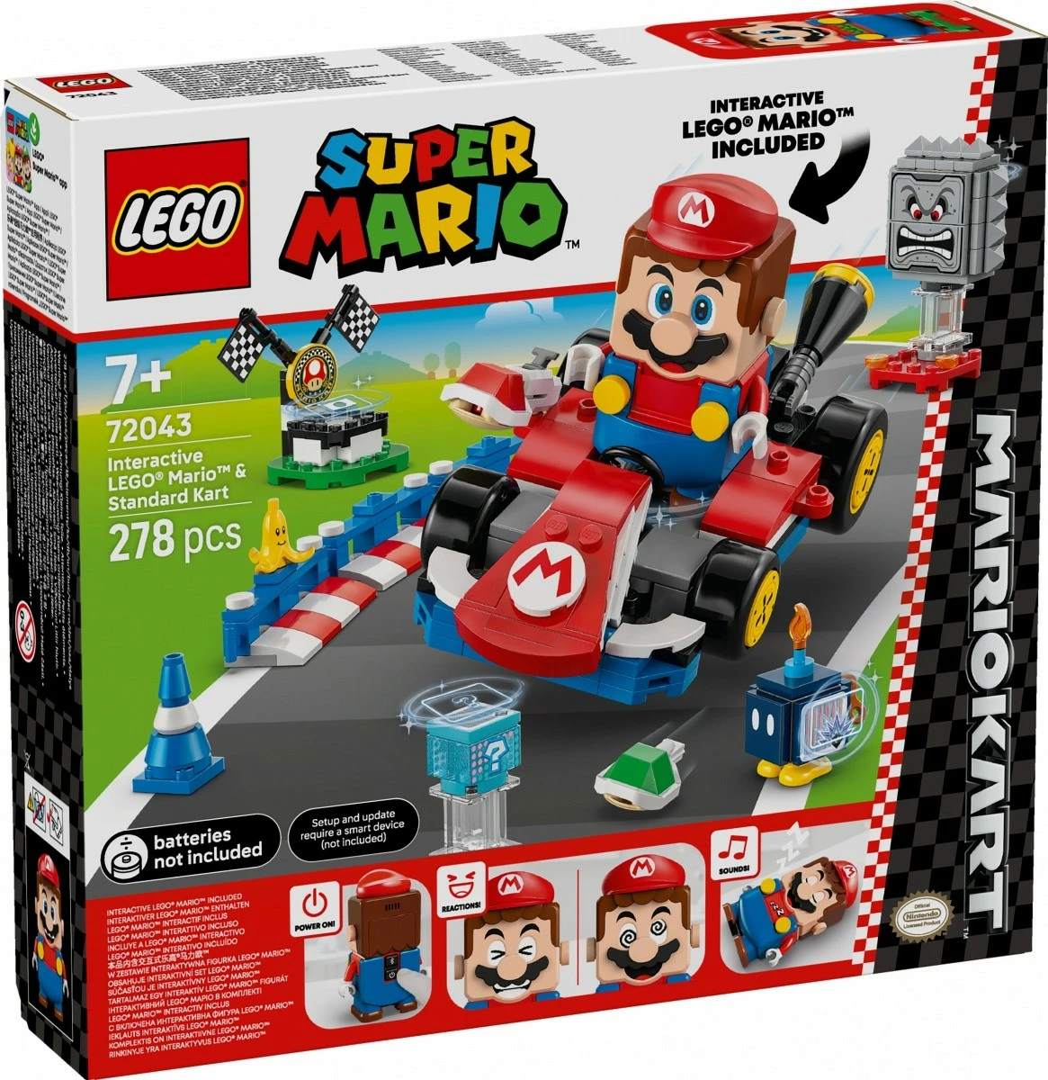 Set LEGO Super Mario Mario Kart 72043 me figurë interaktive Mario dhe kart standard, 278 pjesë