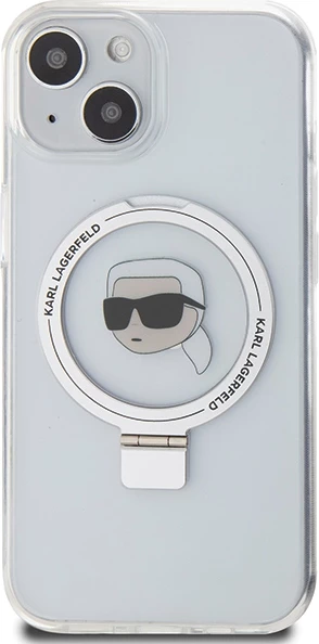 Mbështjellës Karl Lagerfeld KLHMP15SHMRSKHH për iPhone 15 6.1", hardcase me Ring Stand Karl Head MagSafe, Bardhë