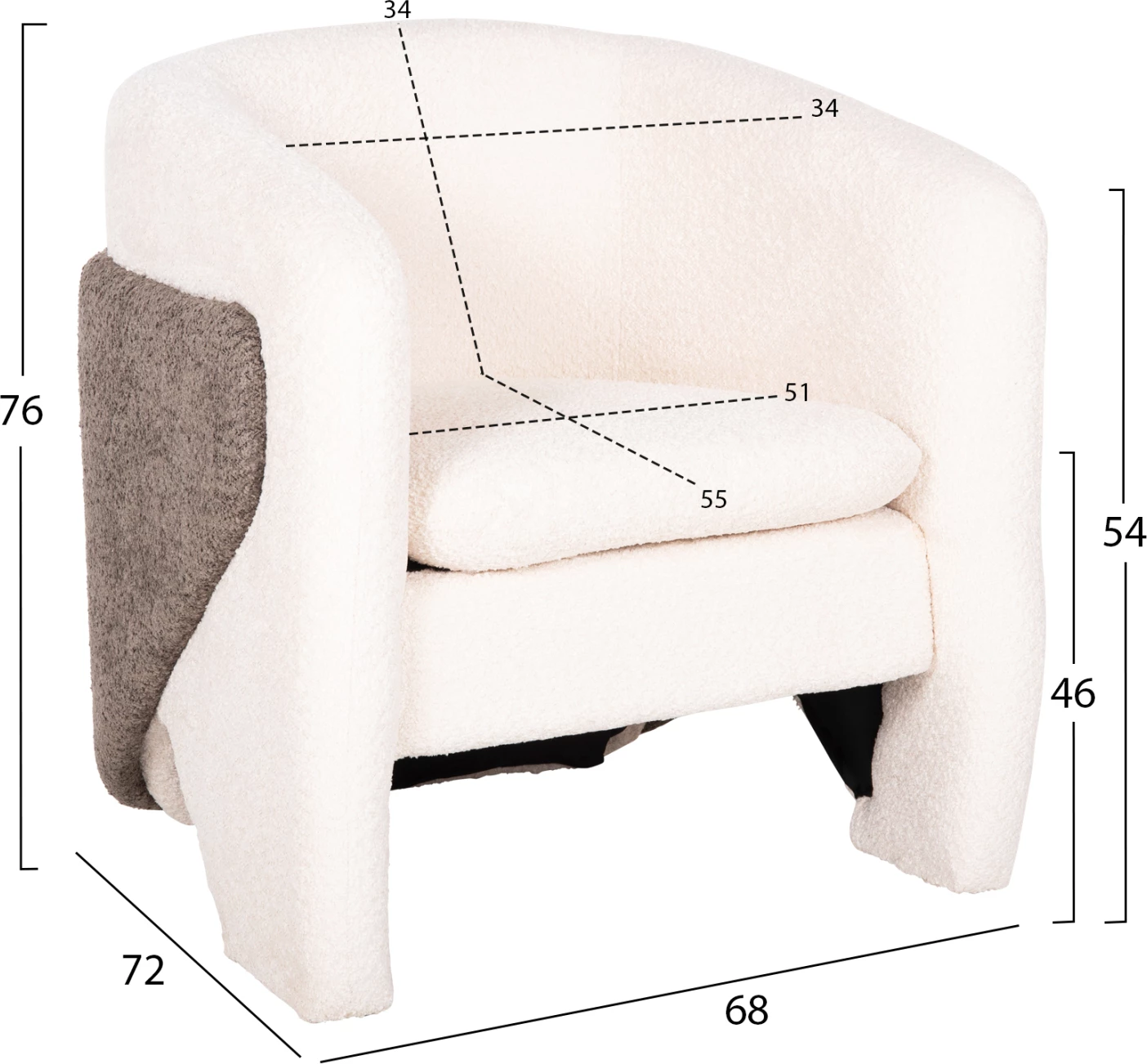 Fotelje DOPER, pëlhurë boucle, bardhë-gri, FH9590.06, 68x72x76 cm
