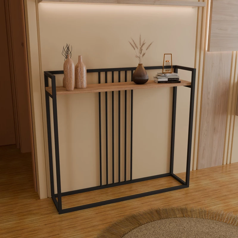 Konsolë Convida, ngjyrë lisi me kornizë metalike të zezë, 100x25x90cm
