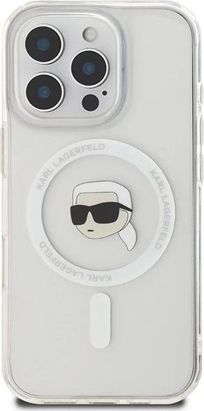 Mbështjellës Karl Lagerfeld IML Metal Karl Head MagSafe për iPhone 16 Pro, Bardhë
