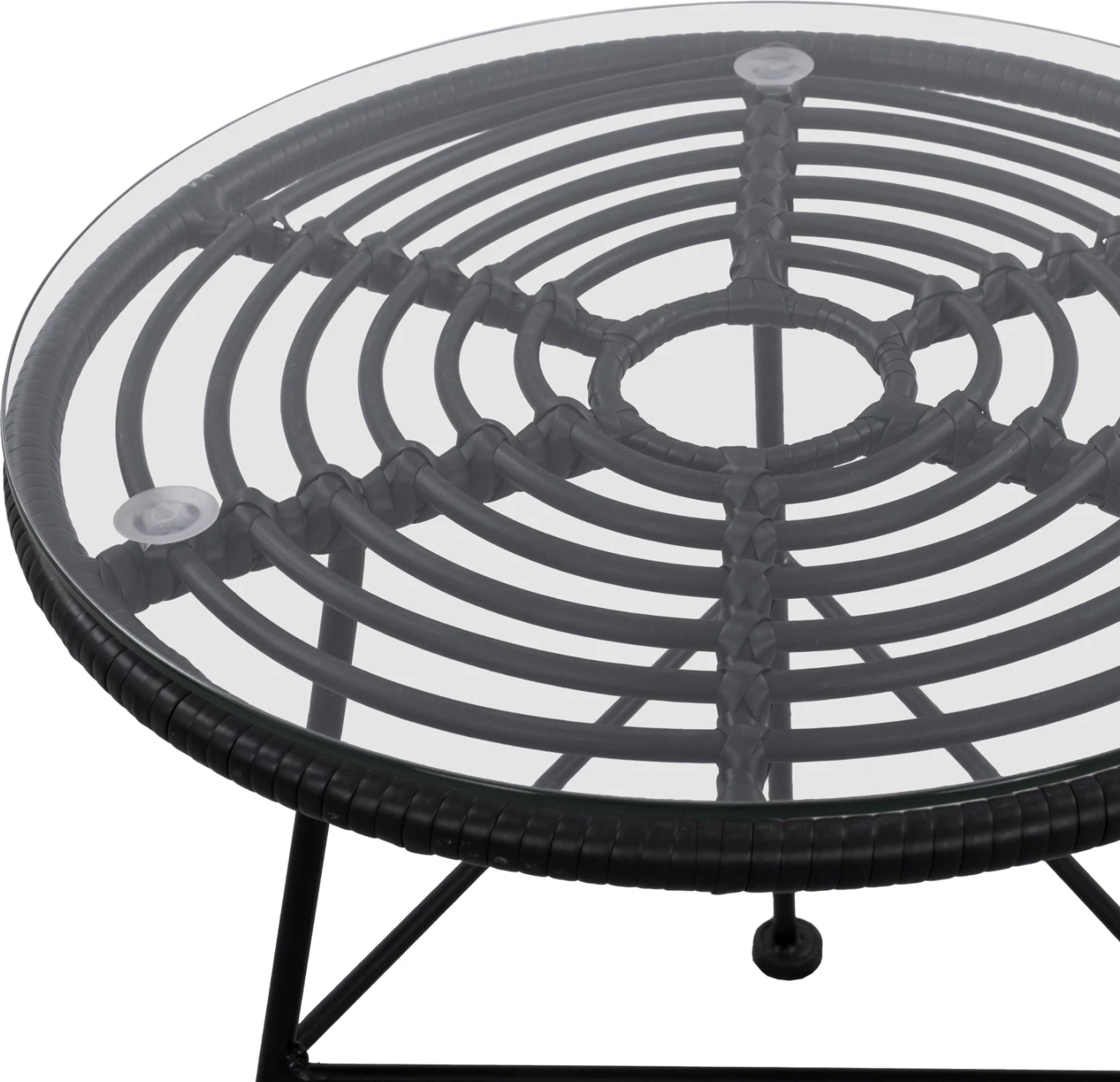 Tavolinë metalike Allegra me thurje, ngjyrë e zezë dhe xham, FH5459.02, 45x46cm