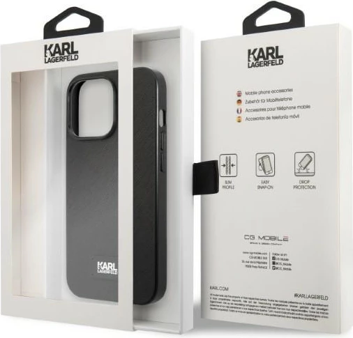 Mbështjellës Karl Lagerfeld KLHCP13XSFMP2K për iPhone 13 Pro Max 6.7", i fortë, lëkurë saffiano, i zi