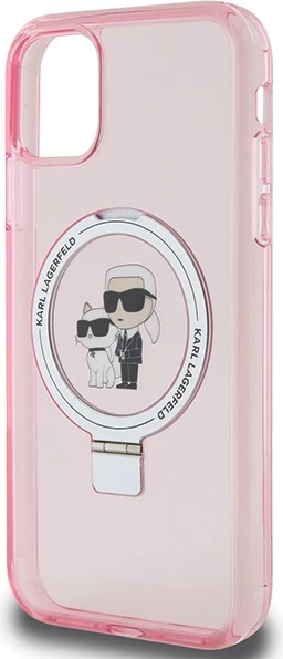 Mbështjellës Karl Lagerfeld Ring Stand Karl&Choupette MagSafe për iPhone 11/XR, rozë