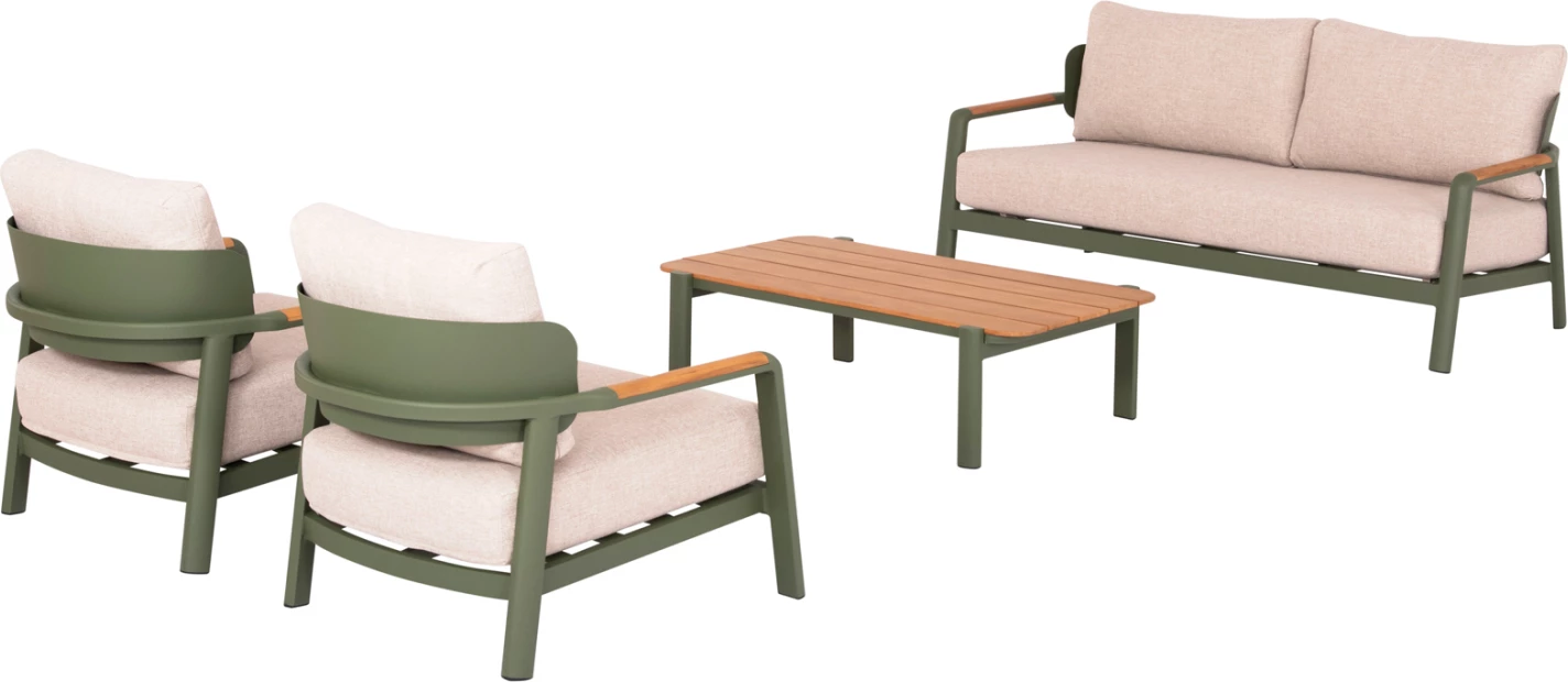 Set salloni për jashtë 4 pjesë ELARA FH6195.06 alumini i gjelbër-bezhë olefin-dru tik