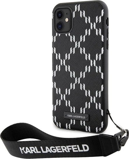 Mbështjellës Karl Lagerfeld Monogram Losange Saffiano për iPhone 11/XR 6.1", i zi, me rrip