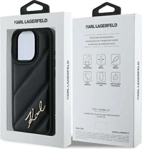 Mbështjellës Karl Lagerfeld Quilted Signature për iPhone 16 Pro, i zi