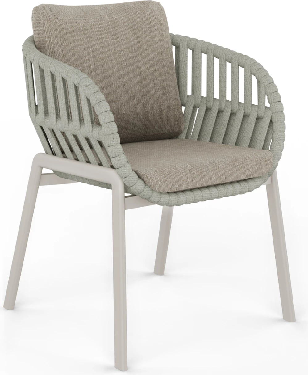 Karrige ngrënieje me mbështetëse, alumin krem, rripa bezhë, material olefin, 65x62x80cm