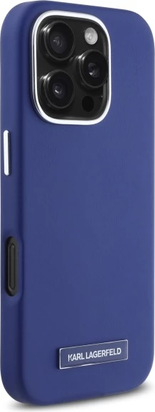 Mbështjellës Karl Lagerfeld FW Metal Plate MagSafe për iPhone 16 Pro Max, Blu