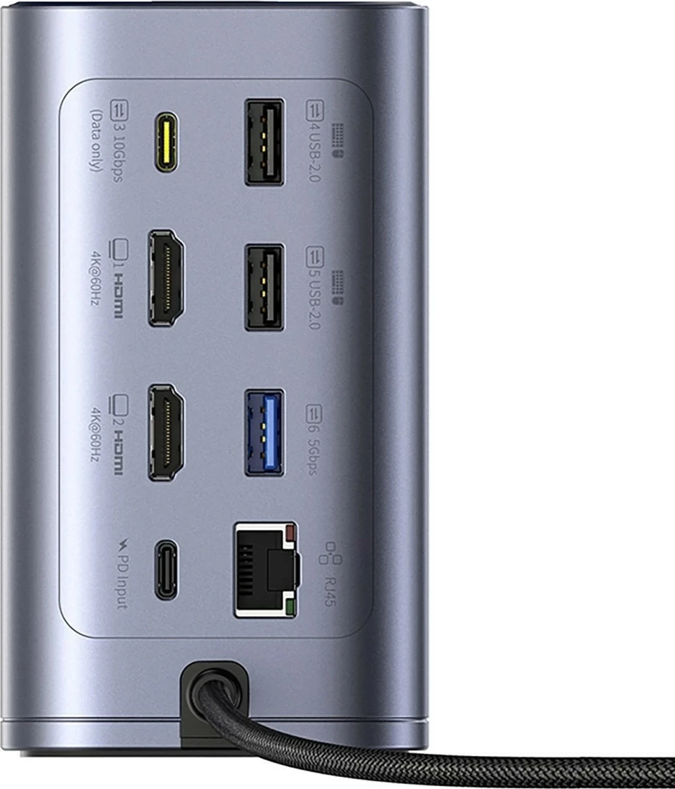 Doking stacion Baseus Air Spacemate 12n1, USB-C, 2xHDMI 4K@60Hz, 2xUSB-C 10Gb/s, 2xUSB-A 5Gb/s, 2xUSB-A 480Mb/s, RJ45, SD/microSD, USB-C PD, hiri