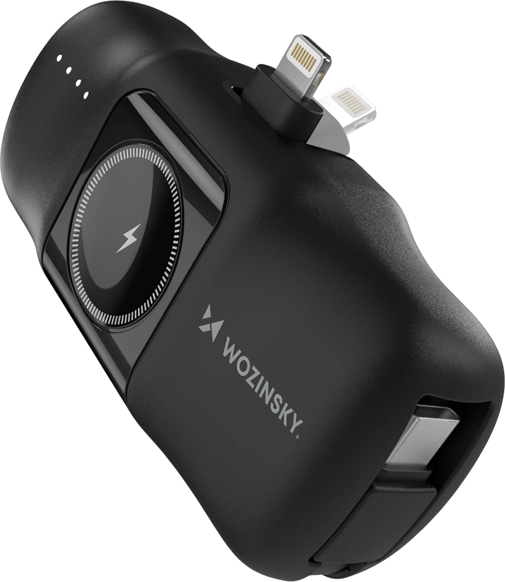 Powerbank Wozinsky WF16-YLS, 5000mAh, 15W, me kabllo USB-C të integruar dhe karikues për Apple Watch, e zezë