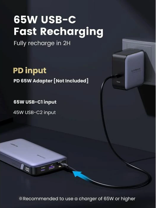 Powerbank UGREEN 90597A 25000mAh 145W 3 porta, gri