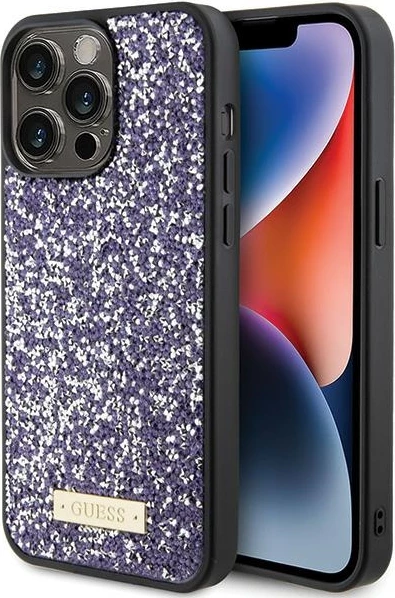 Mbështjellës Guess Rhinestone Metal Logo për iPhone 15 Pro Max, rozë