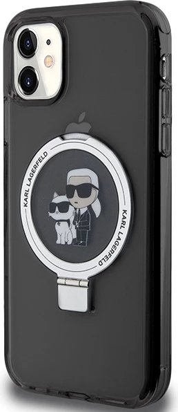 Mbështjellës Karl Lagerfeld Ring Stand Karl&Choupette MagSafe për iPhone 11/XR, e zezë