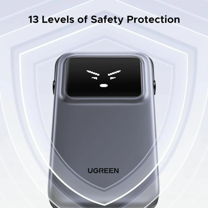 Powerbank UGREEN Uno 35603B 10000mAh 30W QC/PD me kabllo USB-C të integrume, gri