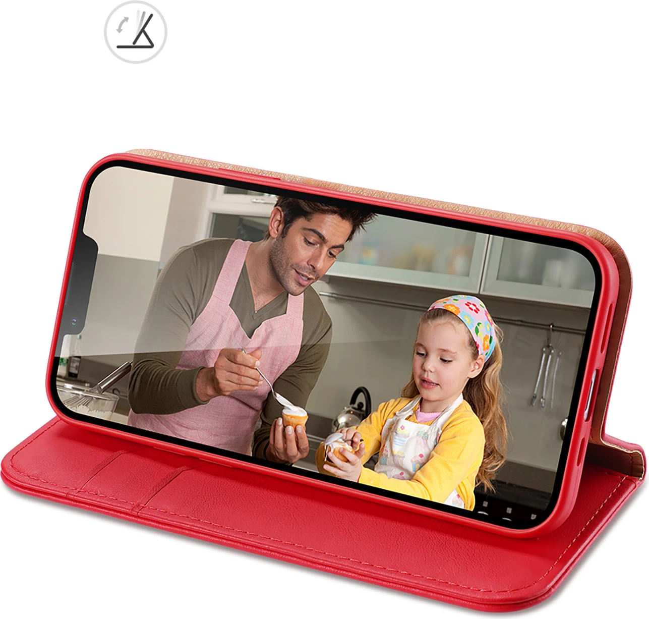 Mbështjellës Dux Ducis Hivo për iPhone 14 Plus, lëkurë natyrale, me xhepa dhe mbrojtje RFID, Kuq