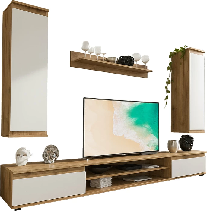 Njësi TV Sandro, ngjyrë arre-bardhë, 175x37x160cm